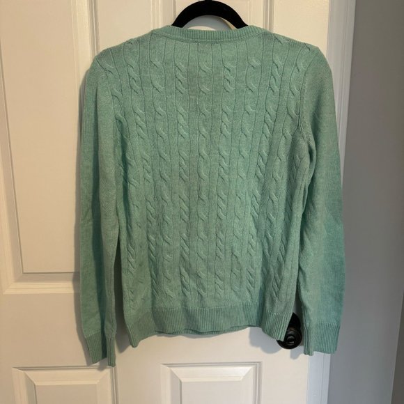 Talbots Light Blue Wool Blend Cable Knit Crew Neck Sweater - Size Medium Petite - Picture 7 of 8